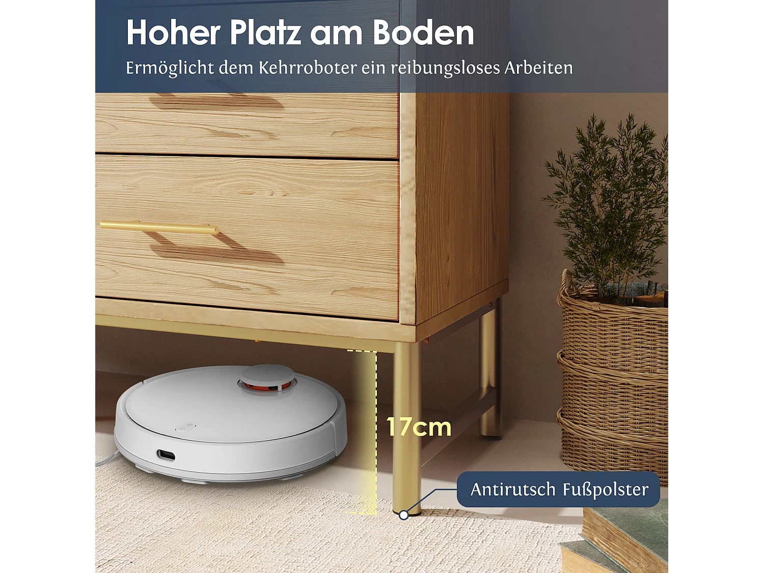 Commode en rotin avec 6 tiroirs, pour salon et chambre, poignées en métal, anti-basculement, 120 x 40 x 74 cm, chêne Sonoma