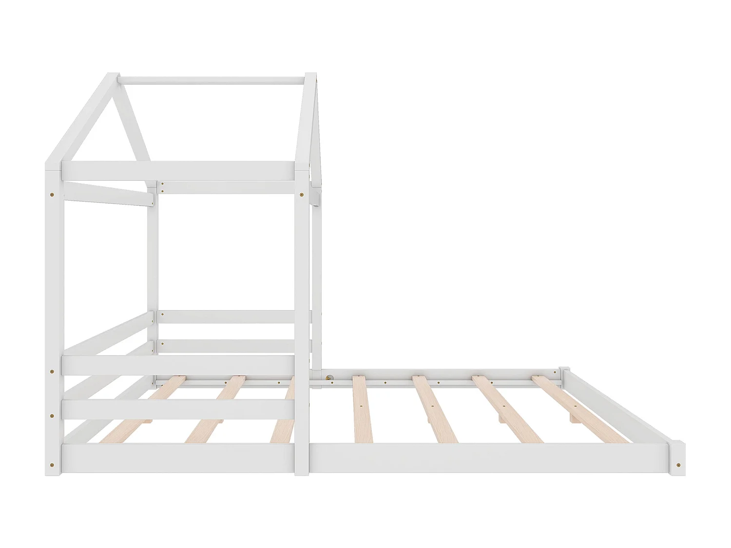 Hochbett 140 x 200 cm mit Kopfteil – Kiefer + MDF – Lattenrost – für Kinder – weiß (ohne Matratze)