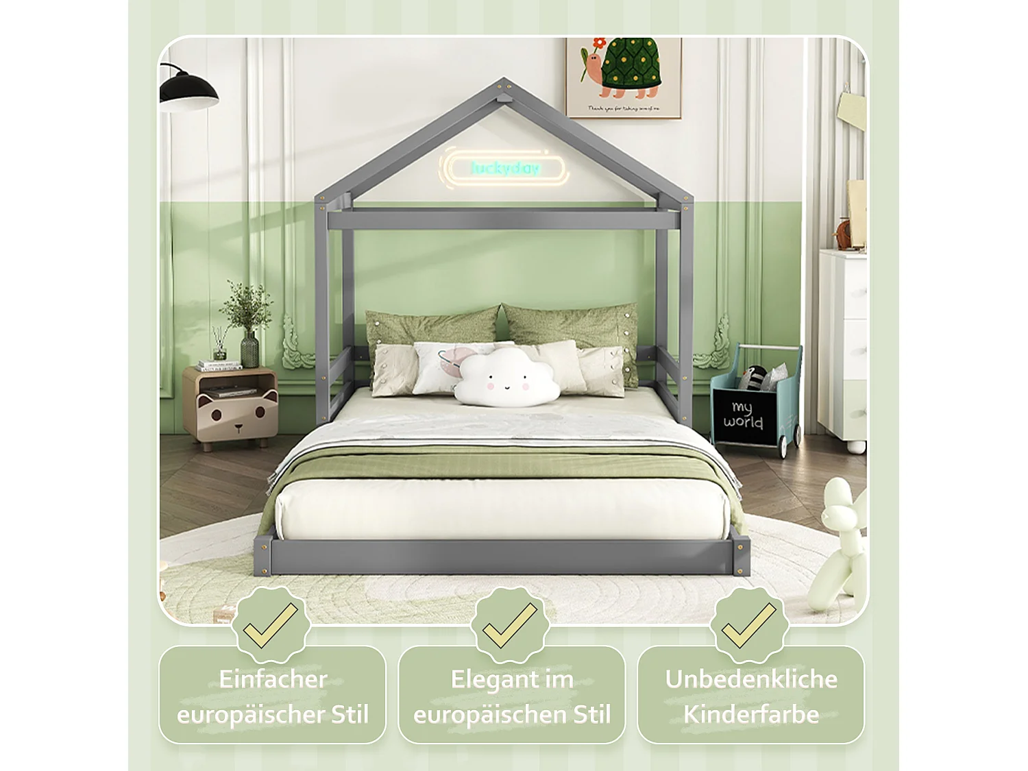 Cabinebed 140 x 200 cm met hoofdeinde - grenen + MDF - lattenbodem - voor kinderen - grijs (zonder matras)