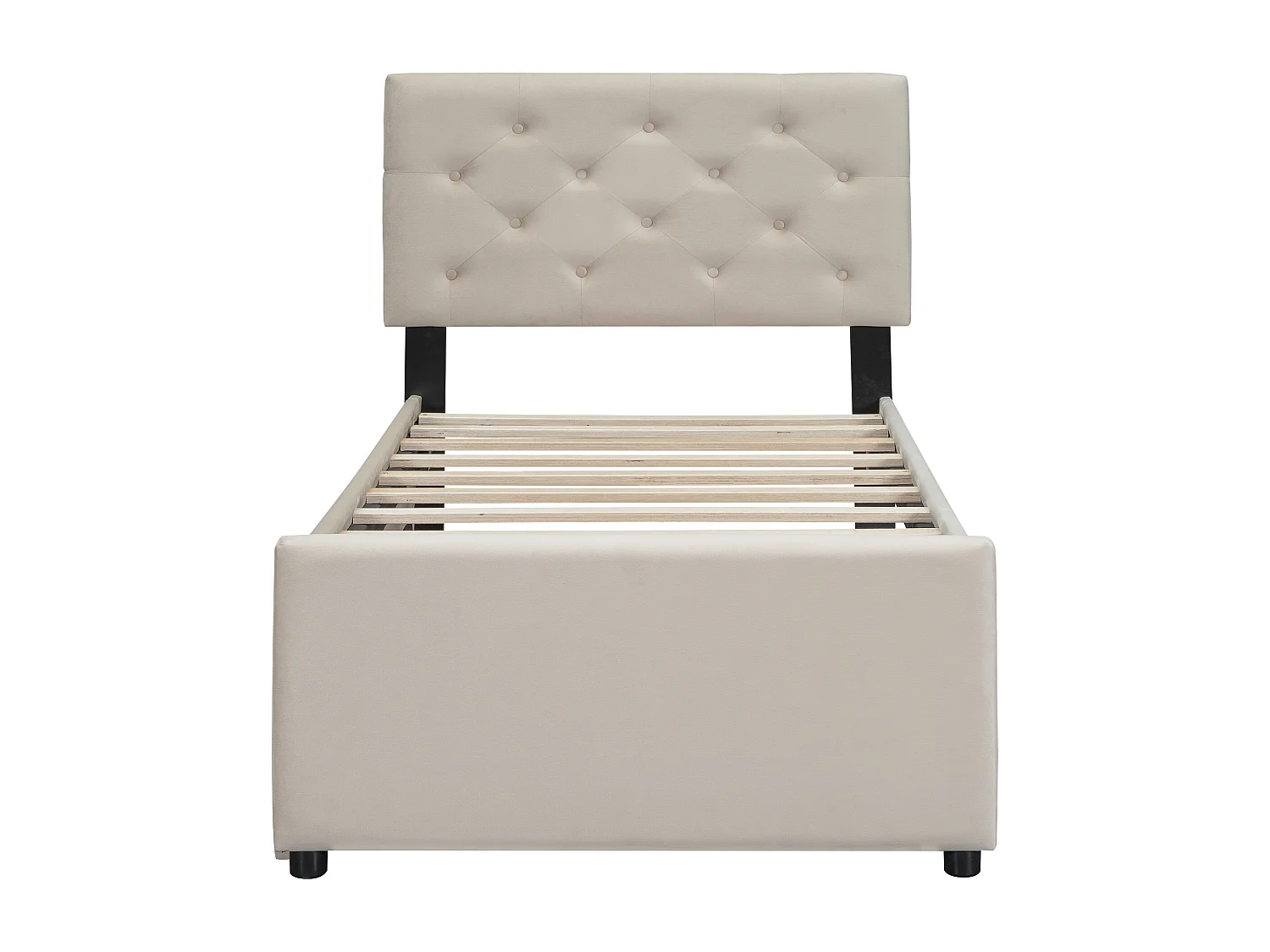 Cama nido 90 x 200 cm + 90 x 190 cm con cabecero - terciopelo - beige (sin colchón)