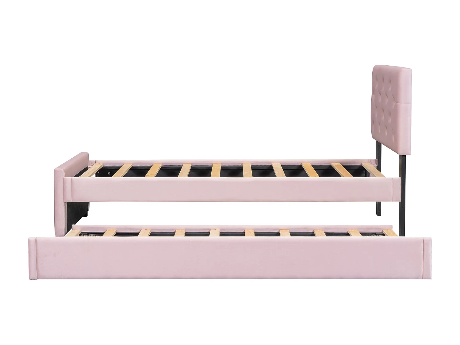 Lit gigogne 90 x 200 cm + 90 x 190 cm avec tête de lit - velours - rose (sans matelas)