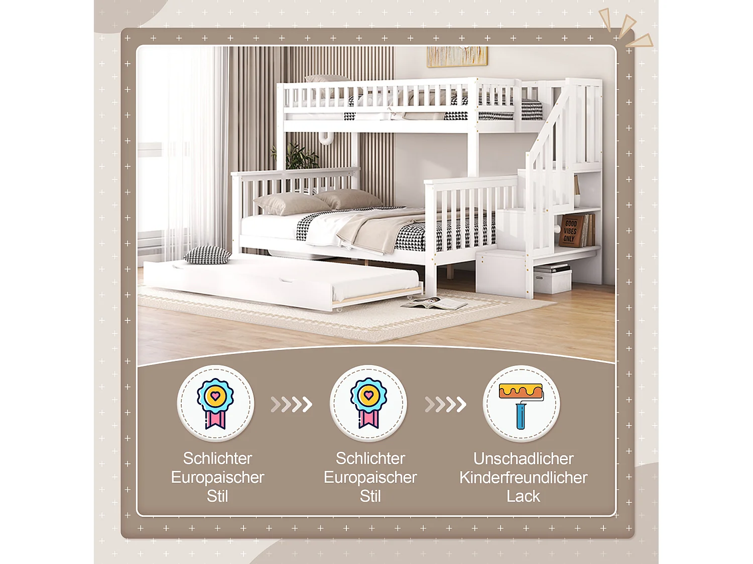 Stapelbedden 90 x 200 cm en 140 x 200 cm met onderschuifbed 90 x 190 cm - grenenhout + MDF - wit (zonder matras)