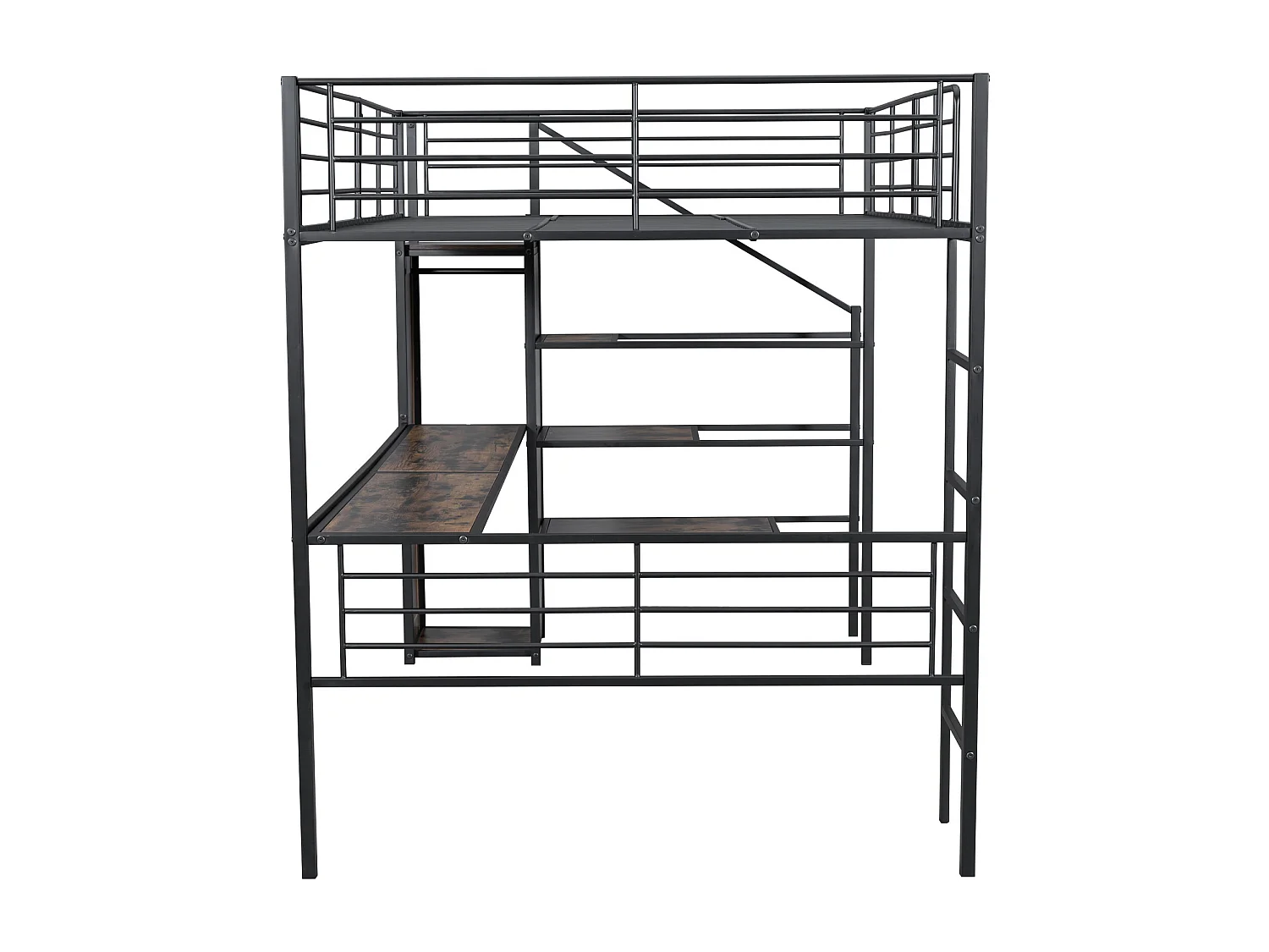 Letto a soppalco 140 x 200 cm con scrivania, armadio e gradini portaoggetti - Metallo + MDF - Nero (senza materasso)