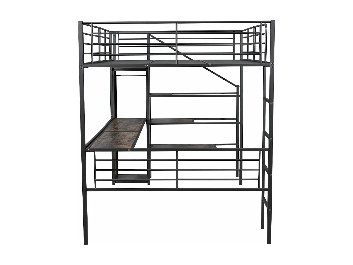 Letto a soppalco 140 x 200 cm con scrivania, armadio e gradini portaoggetti - Metallo + MDF - Nero (senza materasso)