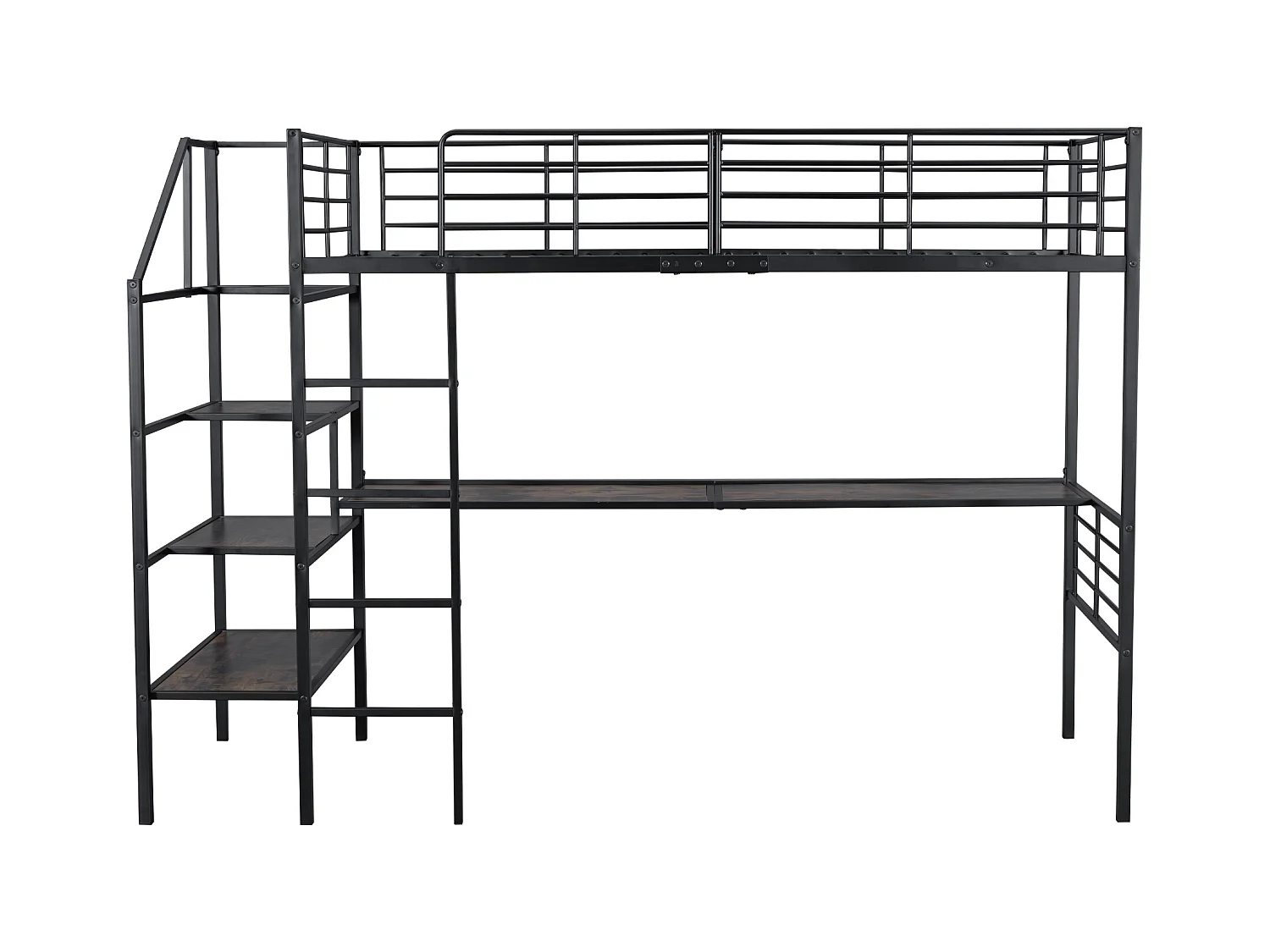 Lit mezzanine 90 x 200 cm avec bureau et marches de rangement - Métal + MDF - Noir (sans matelas)