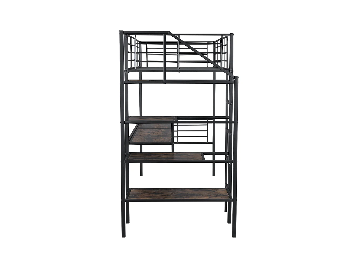 Lit mezzanine 90 x 200 cm avec bureau et marches de rangement - Métal + MDF - Noir (sans matelas)