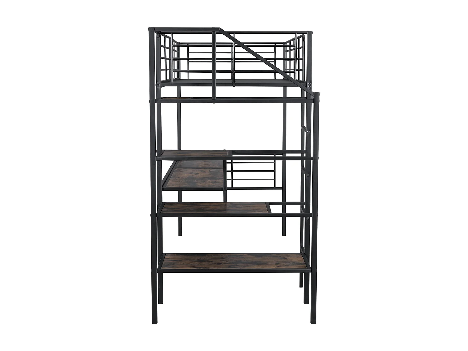 Lit mezzanine 90 x 200 cm avec bureau et marches de rangement - Métal + MDF - Noir (sans matelas)