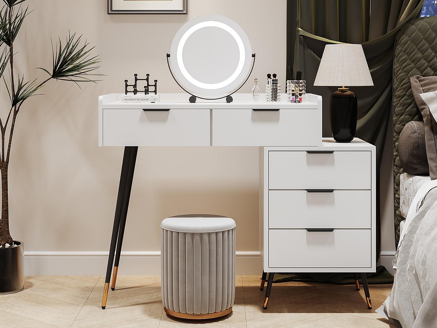 CLIPOP Coiffeuse avec Miroir à Lumières LED, 3 Couleurs de Lumière