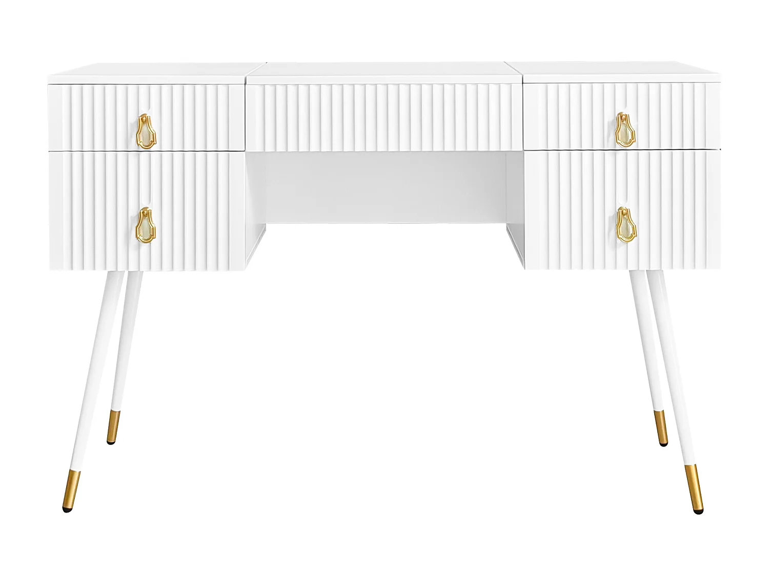 Tocador - 4 cajones y espejo plegable LED ajustable - MDF - Blanco (taburete no incluido)