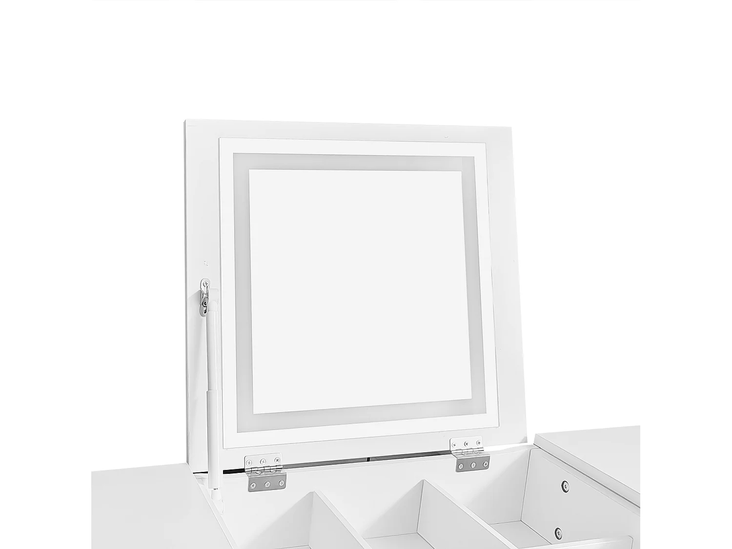 Tocador - 4 cajones y espejo plegable LED ajustable - MDF - Blanco (taburete no incluido)