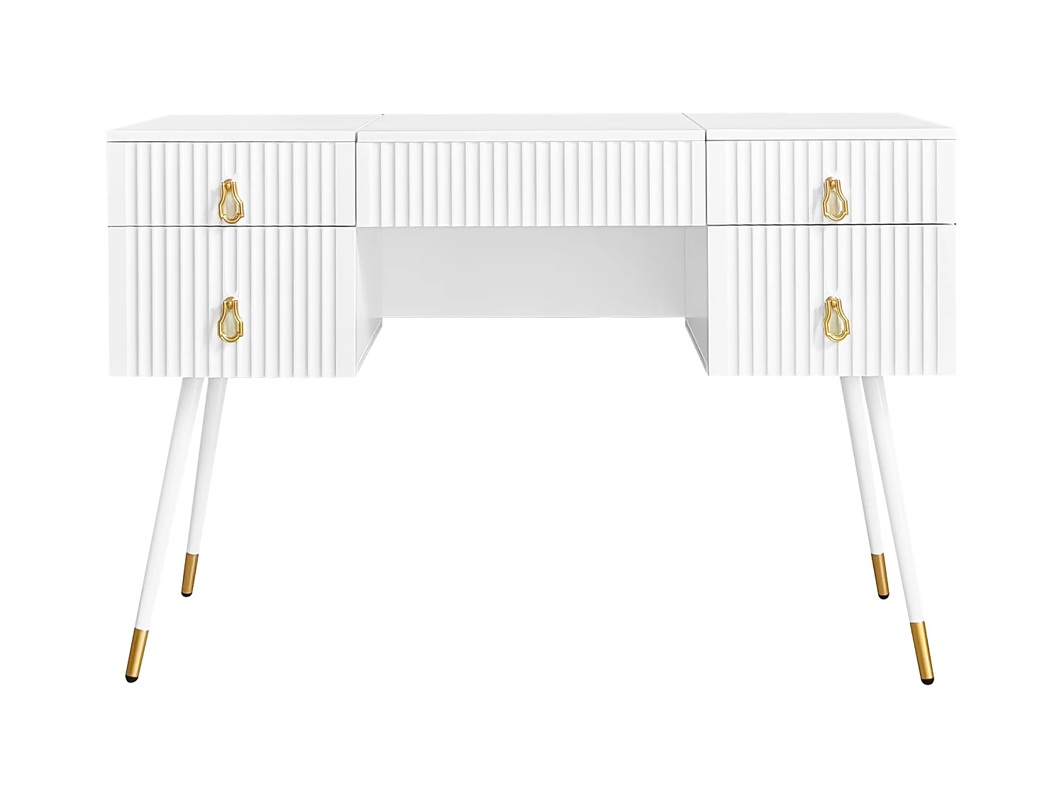 Coiffeuse - 4 tiroirs & miroir pliable à LED réglable - MDF - Blanc (tabouret non inclus)