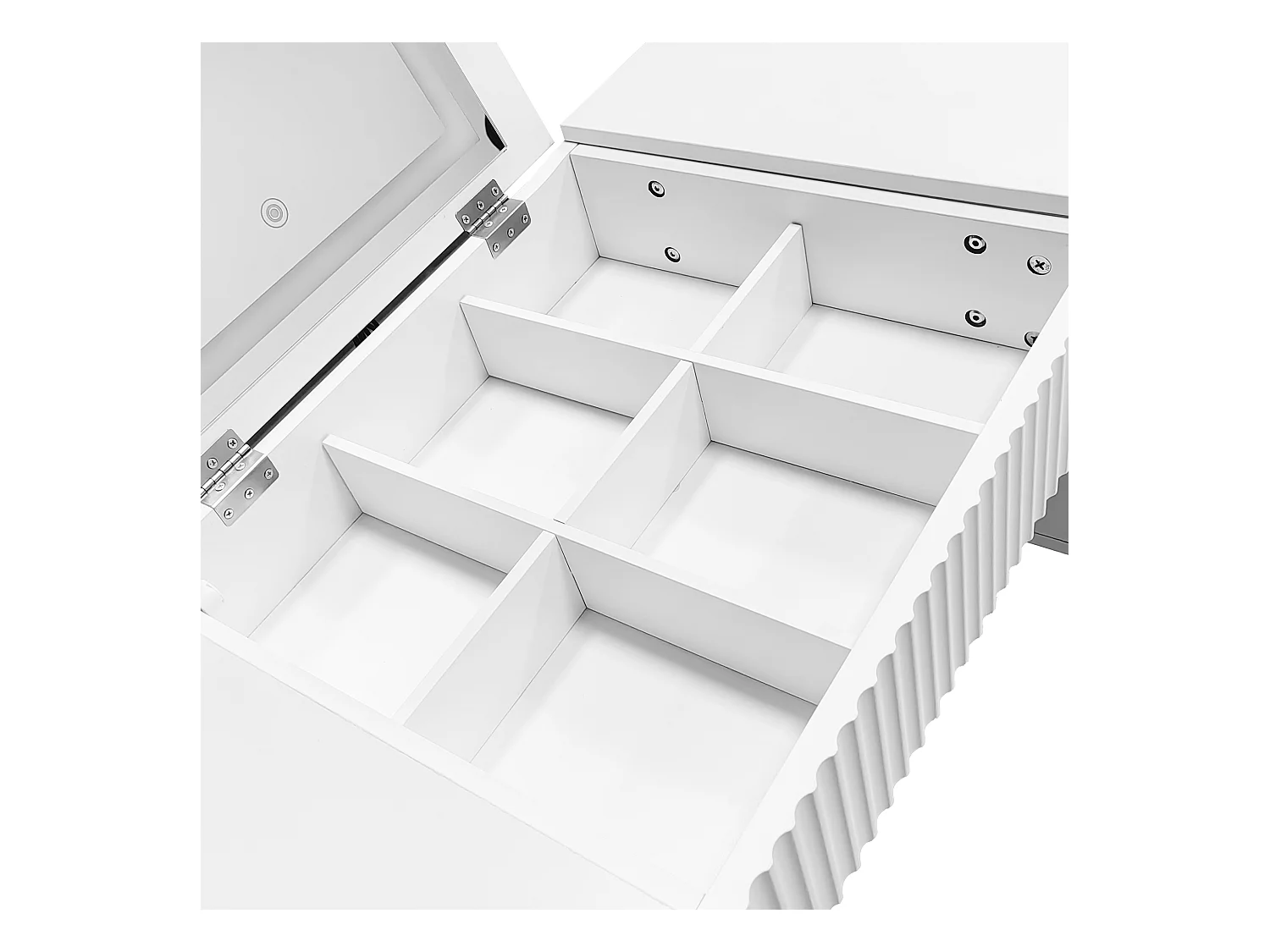 Coiffeuse - 4 tiroirs & miroir pliable à LED réglable - MDF - Blanc (tabouret non inclus)
