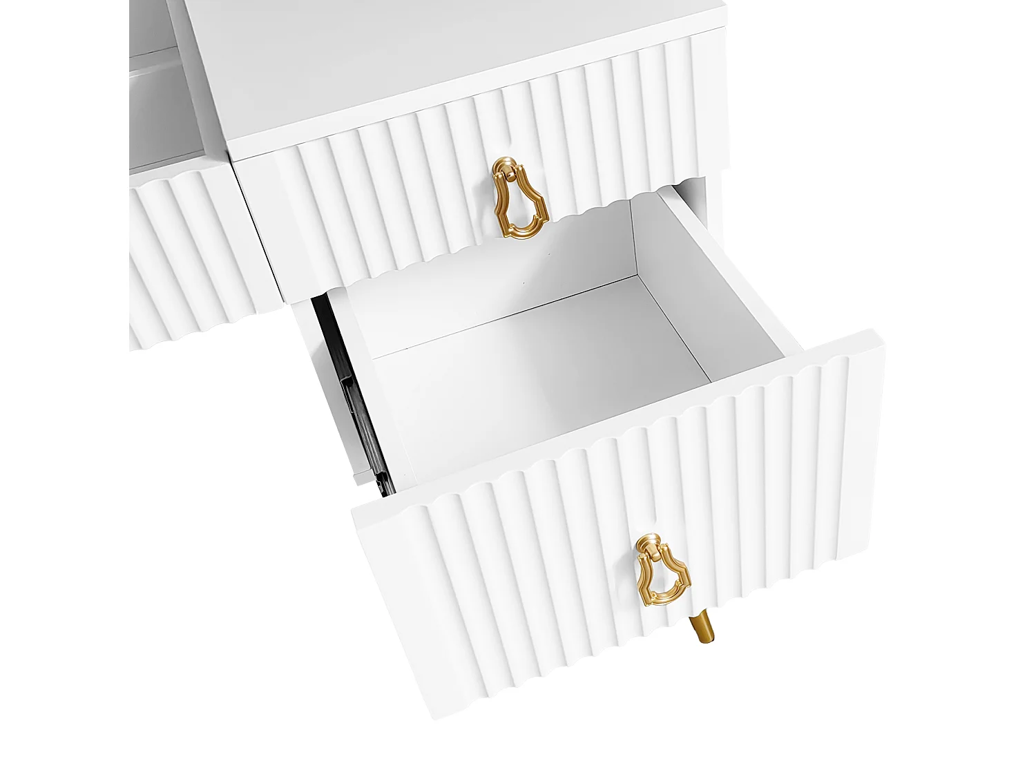 Kaptafel - 4 lades & verstelbare LED inklapbare spiegel - MDF - Wit (kruk niet inbegrepen)