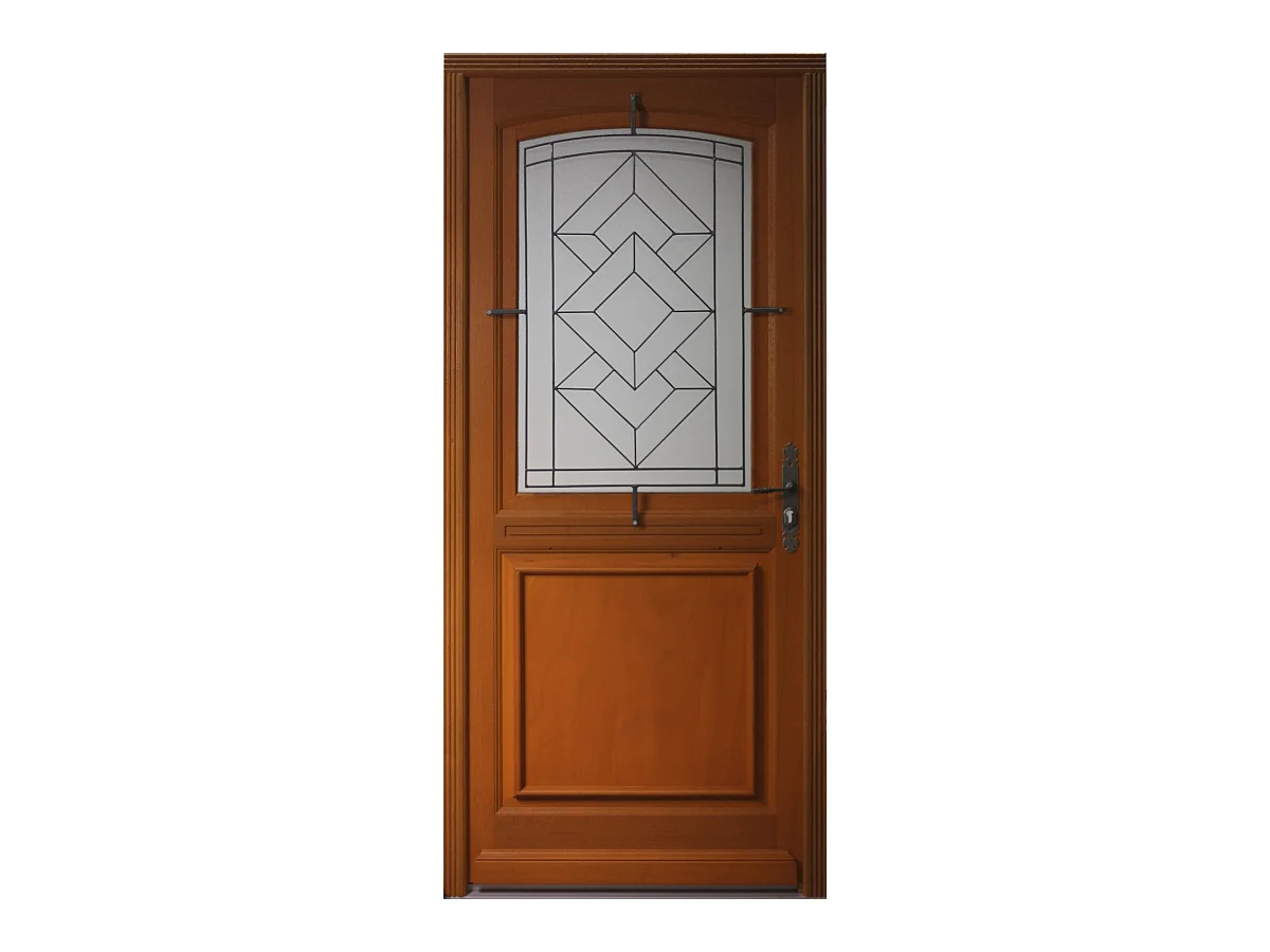 Porte D'Entree Bois Vitree, Vitrage Transparent, Elioth, H,215Xl,90 P,Gauche + Poignée Et Barillet (Ref 010403Fp) Cotes Tableau