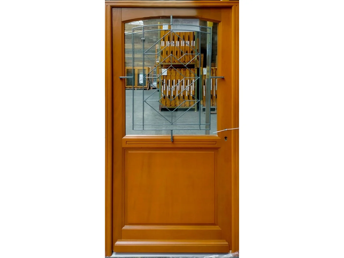 Porte D'entree Bois Vitree, Vitrage Transparent, Elioth, H,215xl,90 P,gauche + Poignee Et Barillet (ref 010403fp) Cotes Tableau Gd Menuiseries