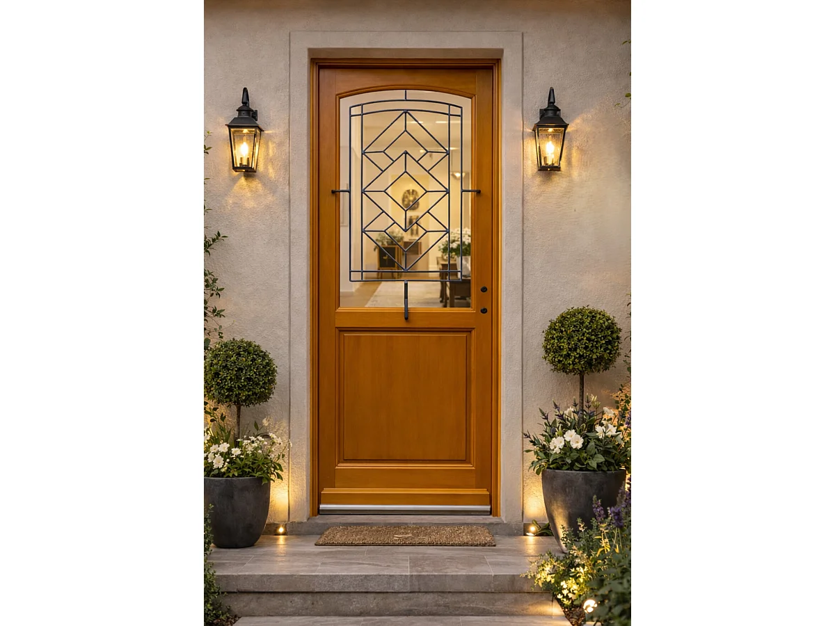 Puerta De Entrada De Madera Cristal, Acristalamiento Transparente, Elioth, Al.215xl.90 p.izquierda + Tirador Y Cilindro (ref 010403FP) Dimensiones Mesa sin manilla