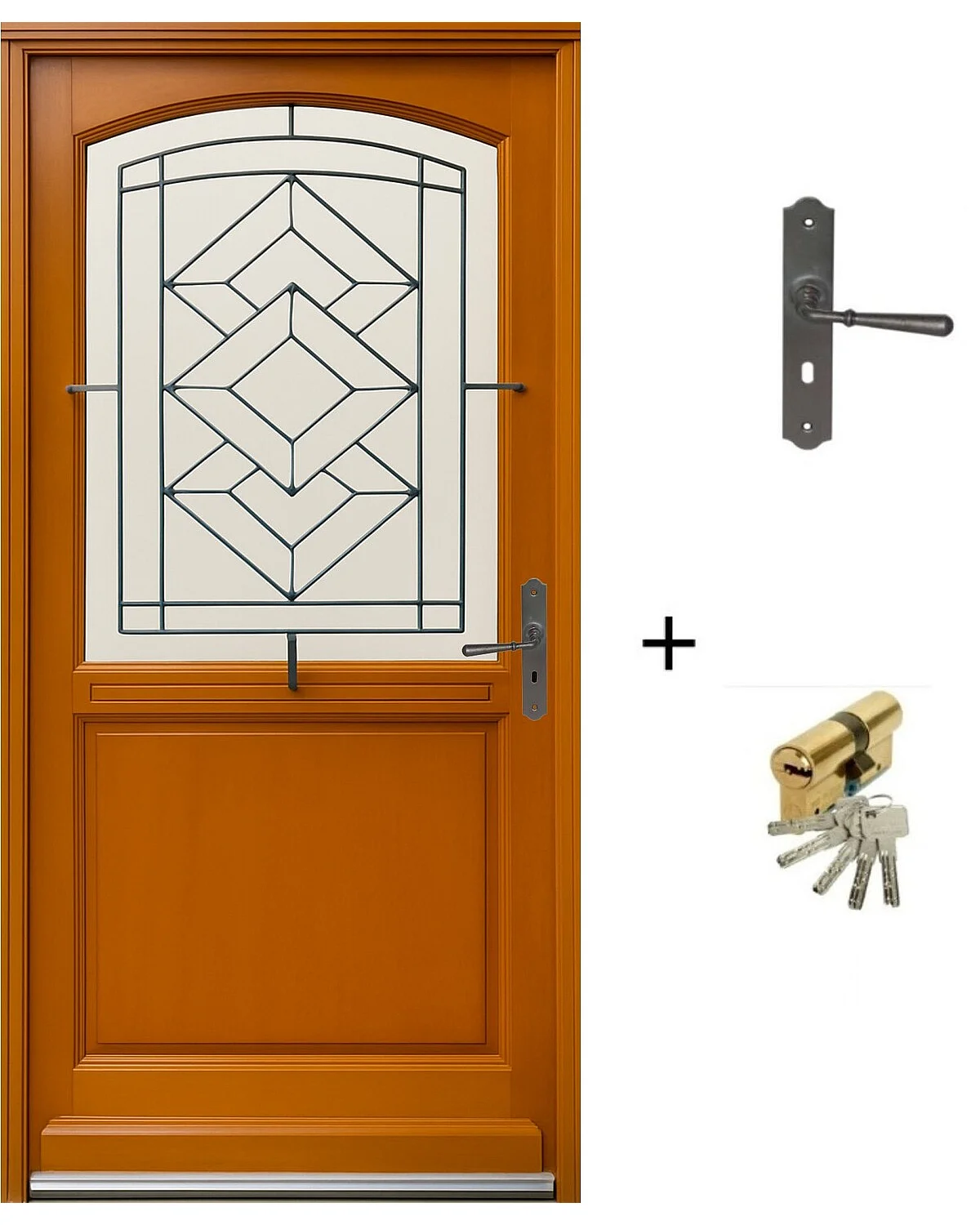 Puerta De Entrada De Madera Cristal, Acristalamiento Transparente, Elioth, Al.215xl.90 p.izquierda + Tirador Y Cilindro (ref 010403FP) Dimensiones Mesa sin manilla