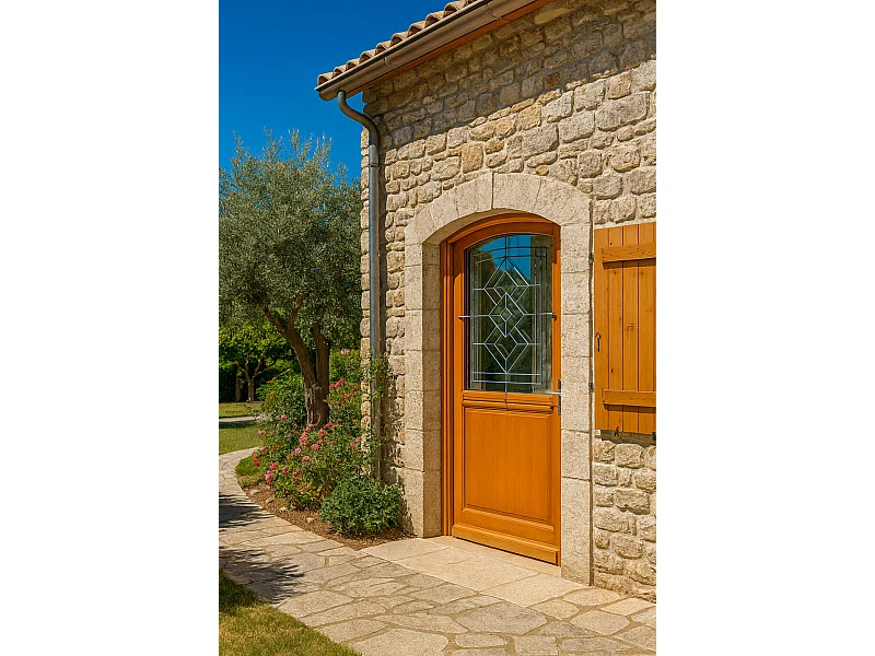 Porte D'entrée Bois Vitrage Transparent, Elioth, H.215xl.90 Côte Tableau P.gauche, Poignée, Barillet Gd Menuiseries