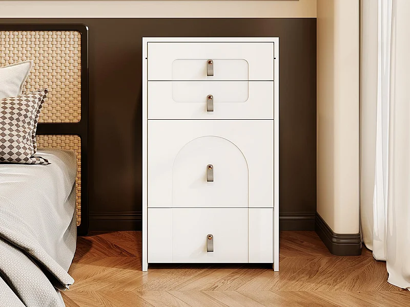 Table de chevet multifonctionnelle - 3 tiroirs & miroir avec LED & siège extractible - MDF - Blanc