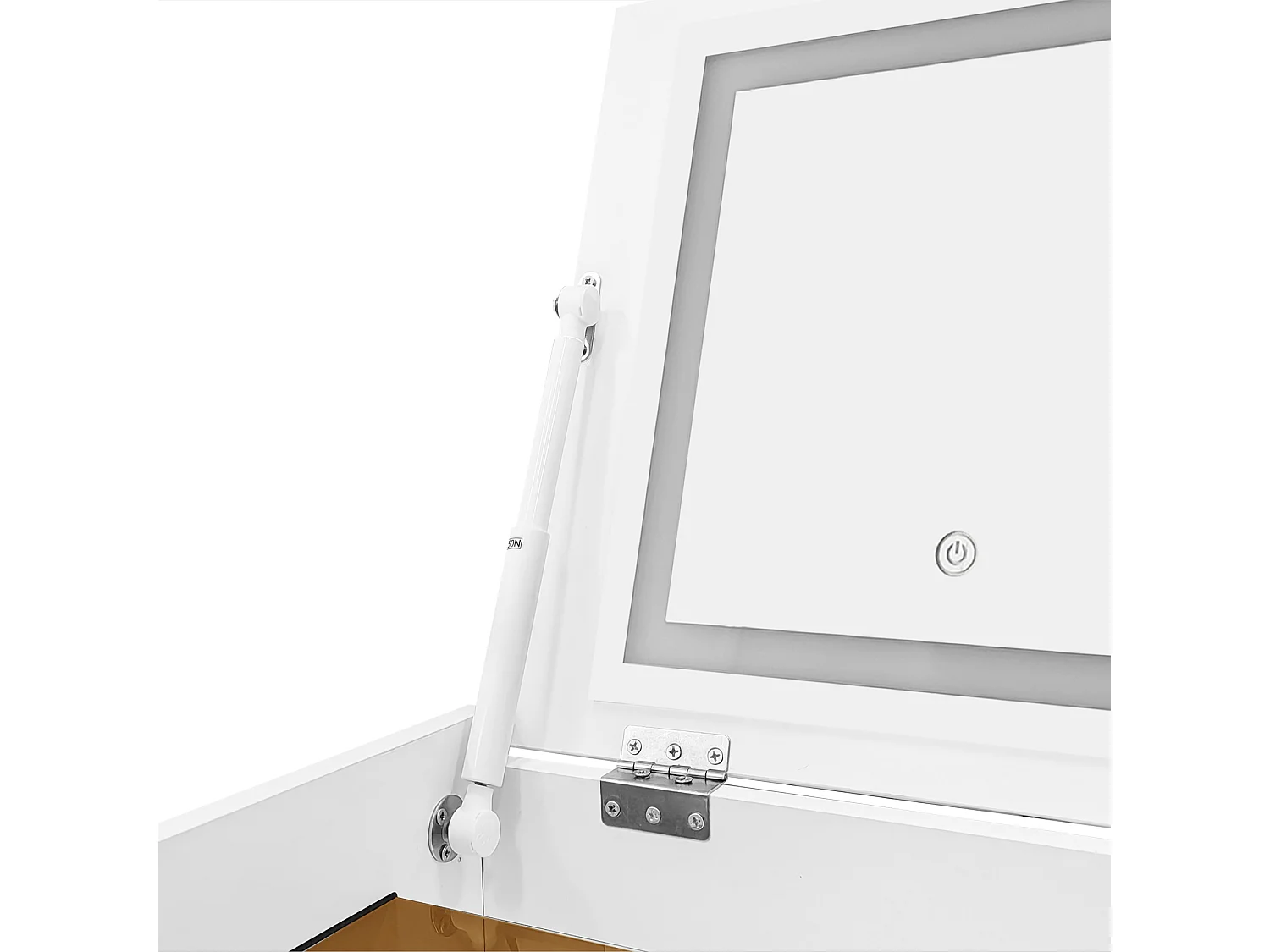 Table de chevet multifonctionnelle - 3 tiroirs & miroir avec LED & siège extractible - MDF - Blanc