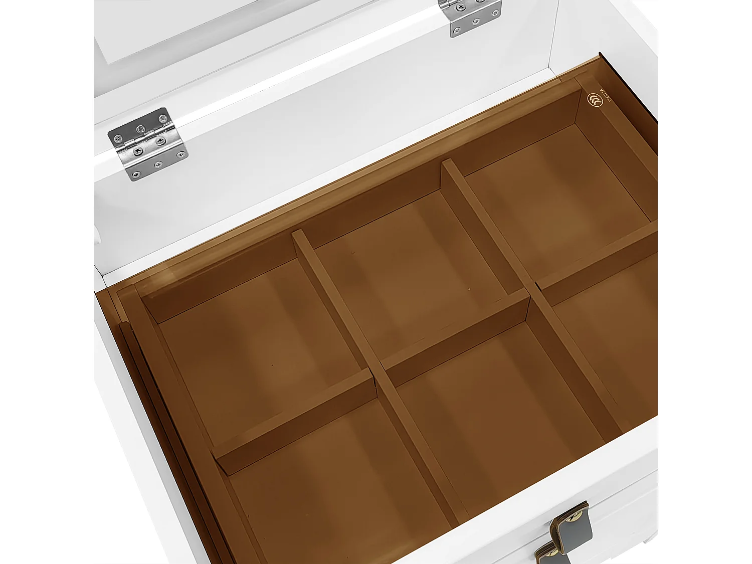 Table de chevet multifonctionnelle - 3 tiroirs & miroir avec LED & siège extractible - MDF - Blanc