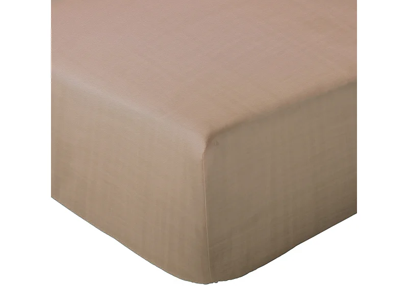 Drap housse MILOS mousseline de coton 160x200 cm bonnet 30 cm uni marron camel