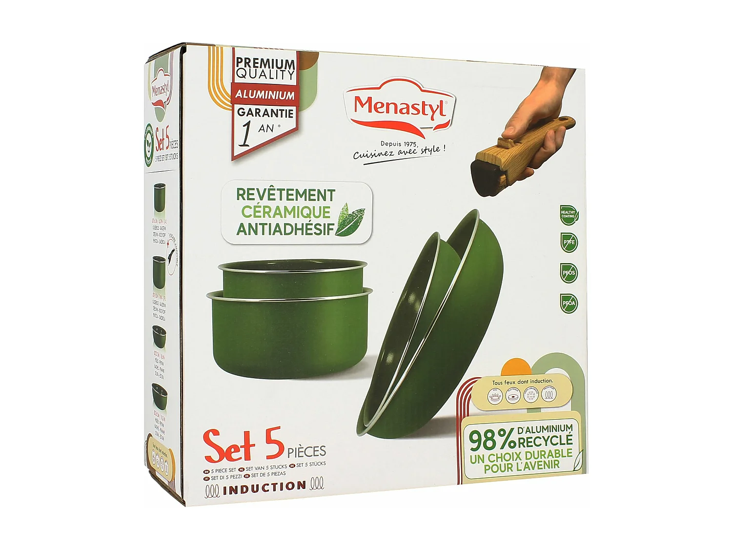 Menastyl - Set De 5 Pieces Cuisson En Aluminium Recycle Olive