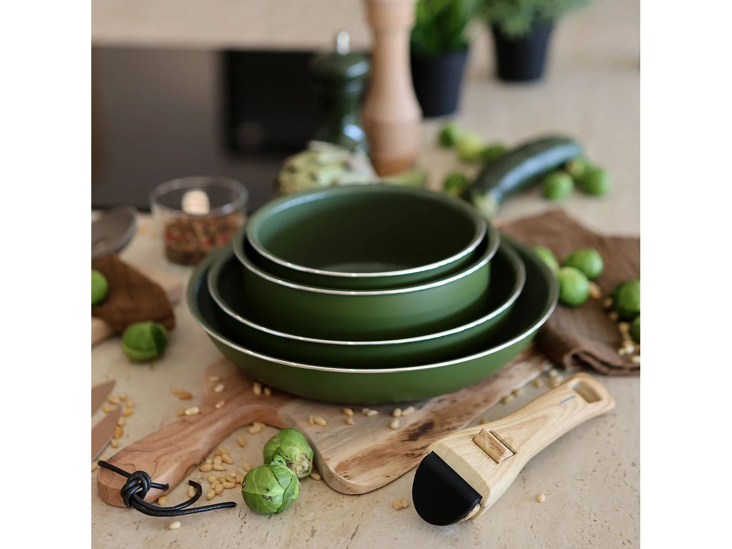 Menastyl - Set De 5 Pieces Cuisson En Aluminium Recycle Olive