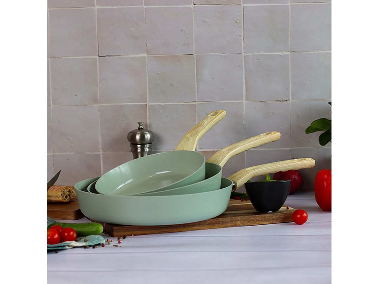 Menastyl - Set 13 Pieces Cuisson Colorama Celadon En Aluminium Induction
