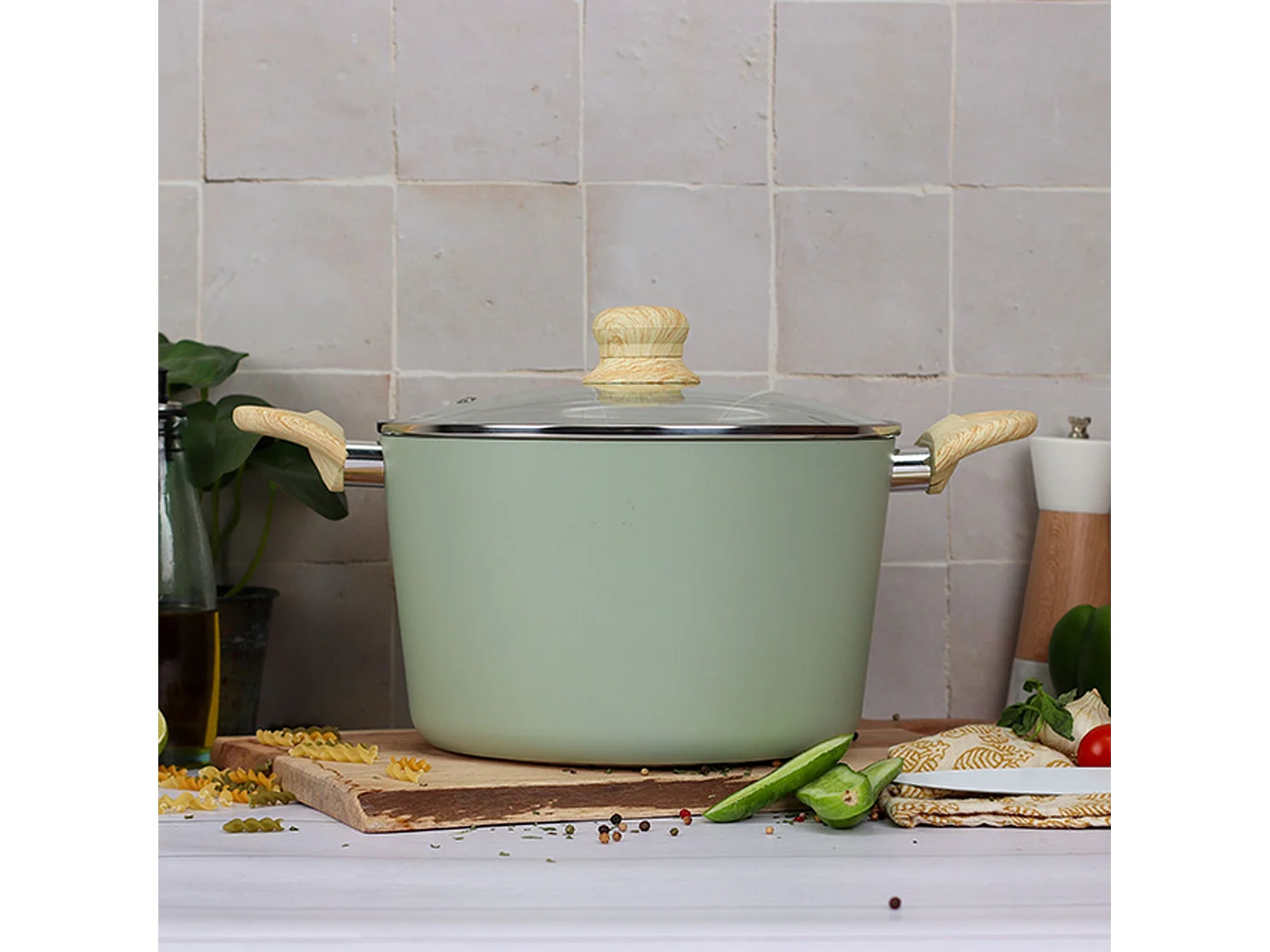 Menastyl - Set 13 Pieces Cuisson Colorama Celadon En Aluminium Induction