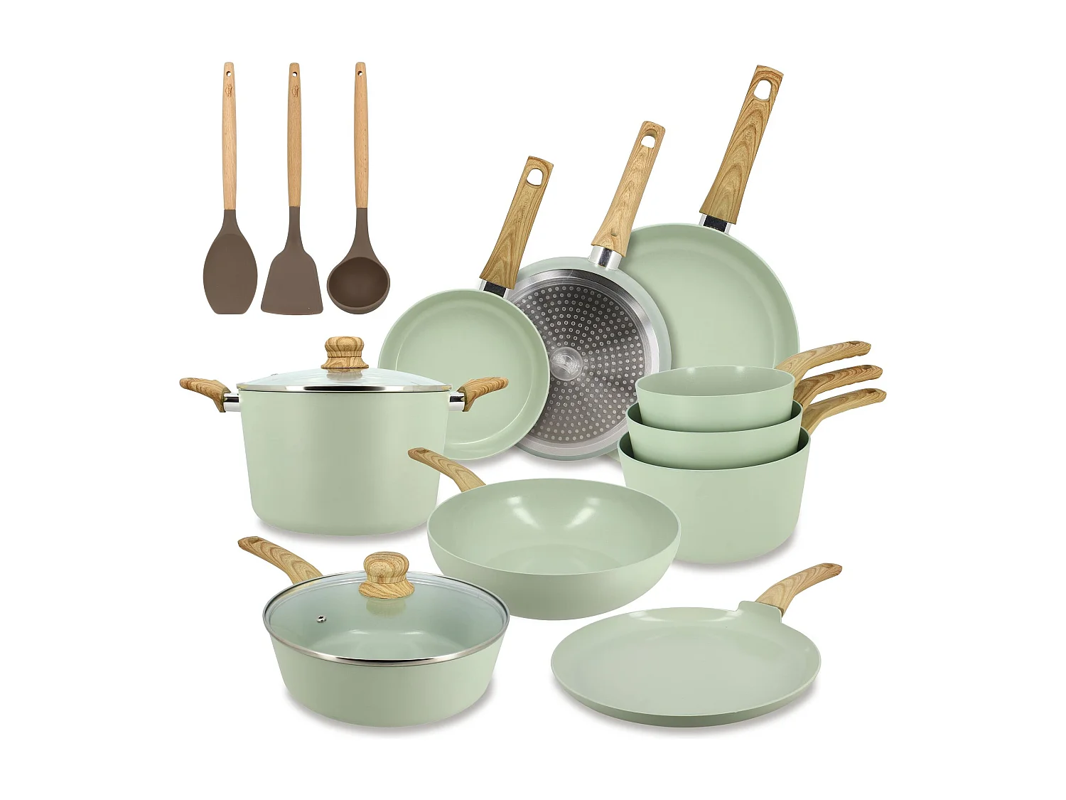 Menastyl - Set 13 Pieces Cuisson Colorama Celadon En Aluminium Induction