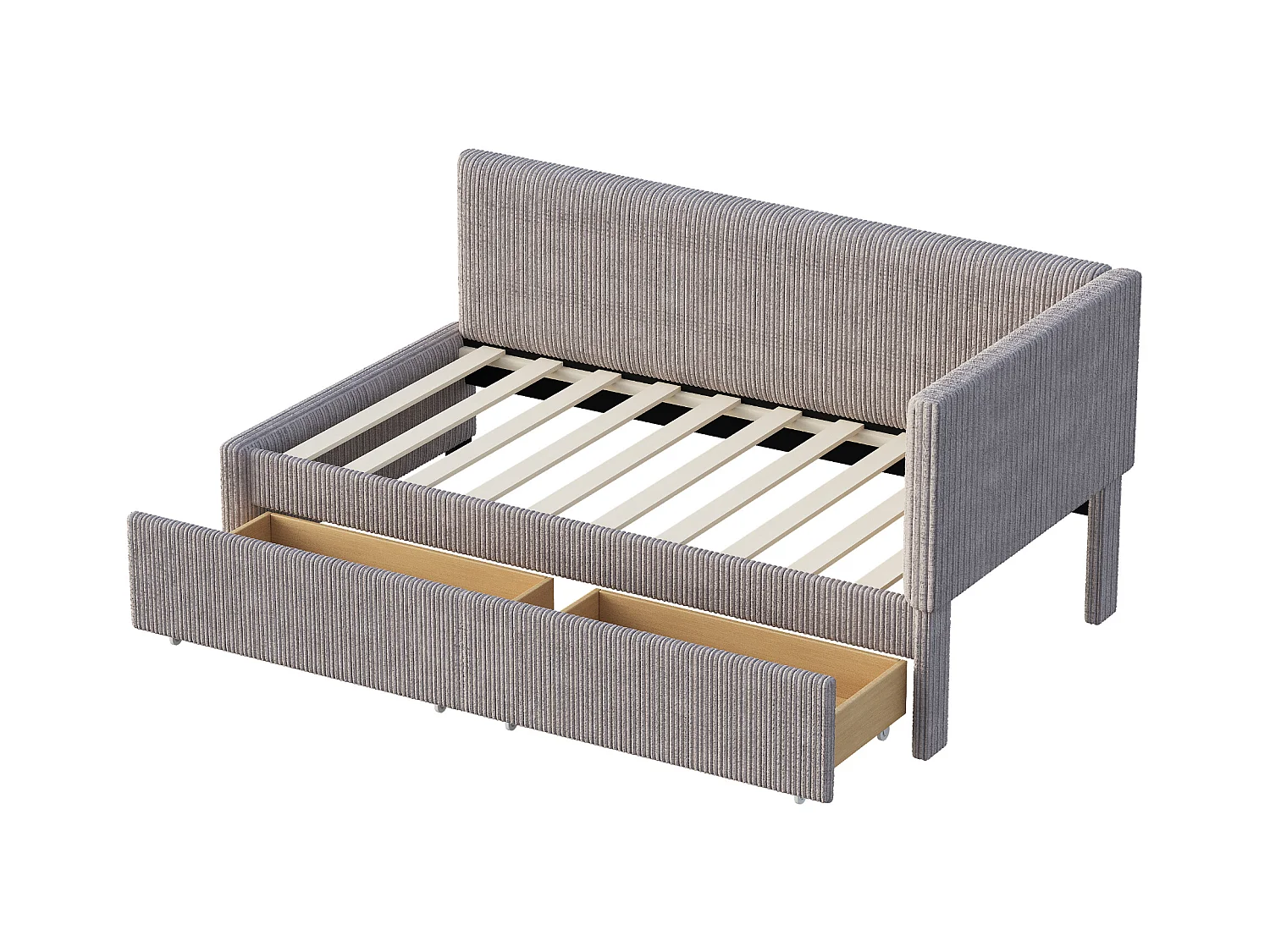 Lit banquette capitonné 90x200cm en velours - 2 tiroirs - avec sommier à lattes - Gris