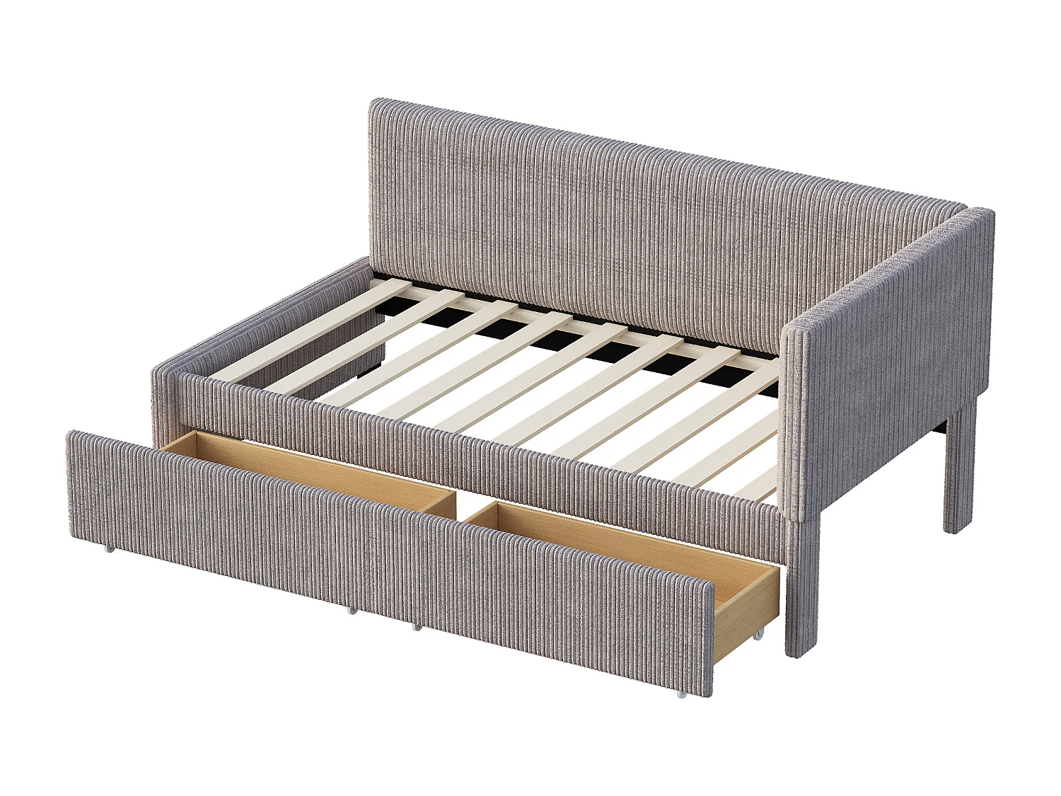 Lit banquette capitonné 90x200cm en velours - 2 tiroirs - avec sommier à lattes - Gris