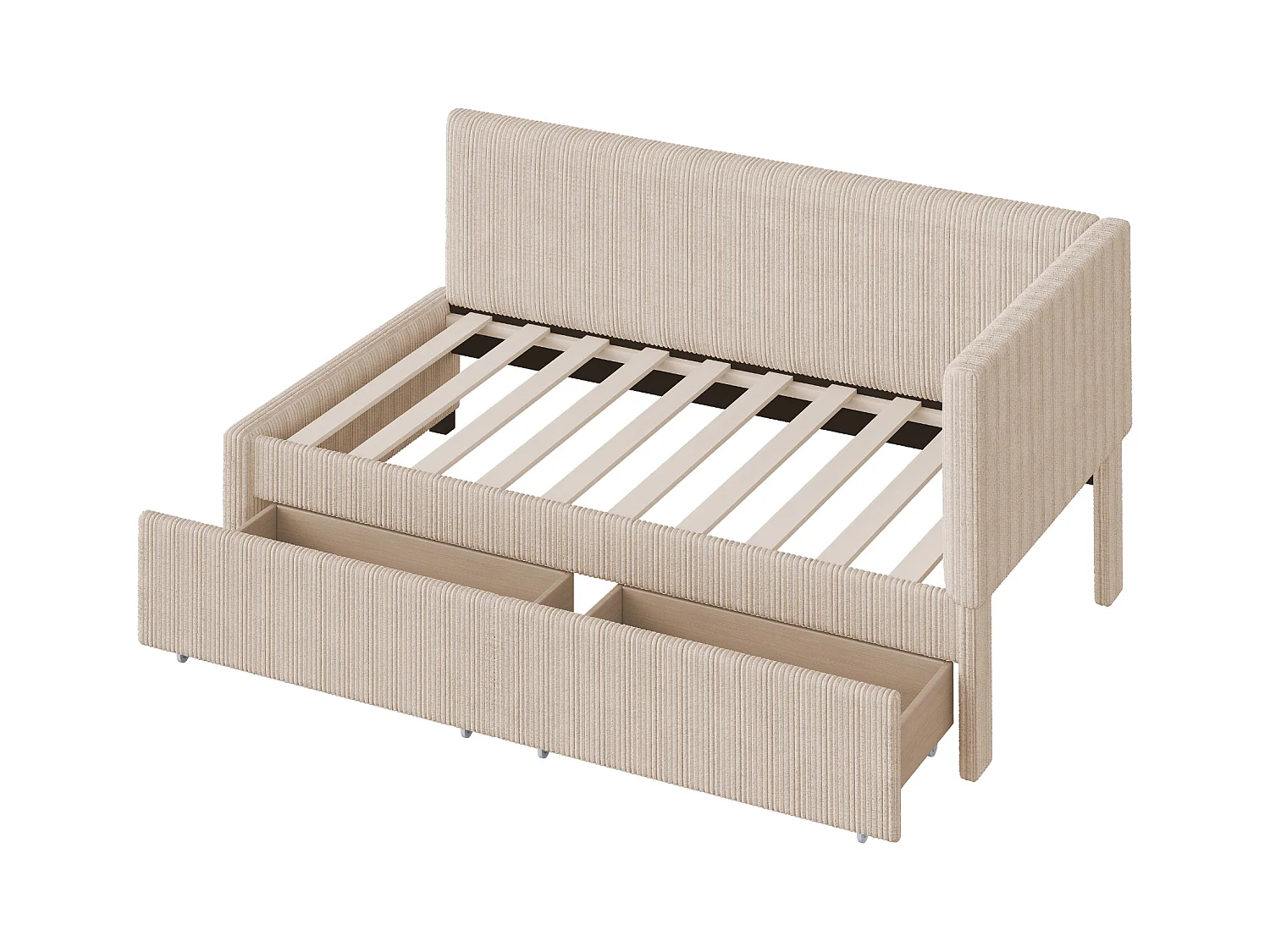 Lit banquette capitonné 90x200cm en velours - 2 tiroirs - avec sommier à lattes - Beige