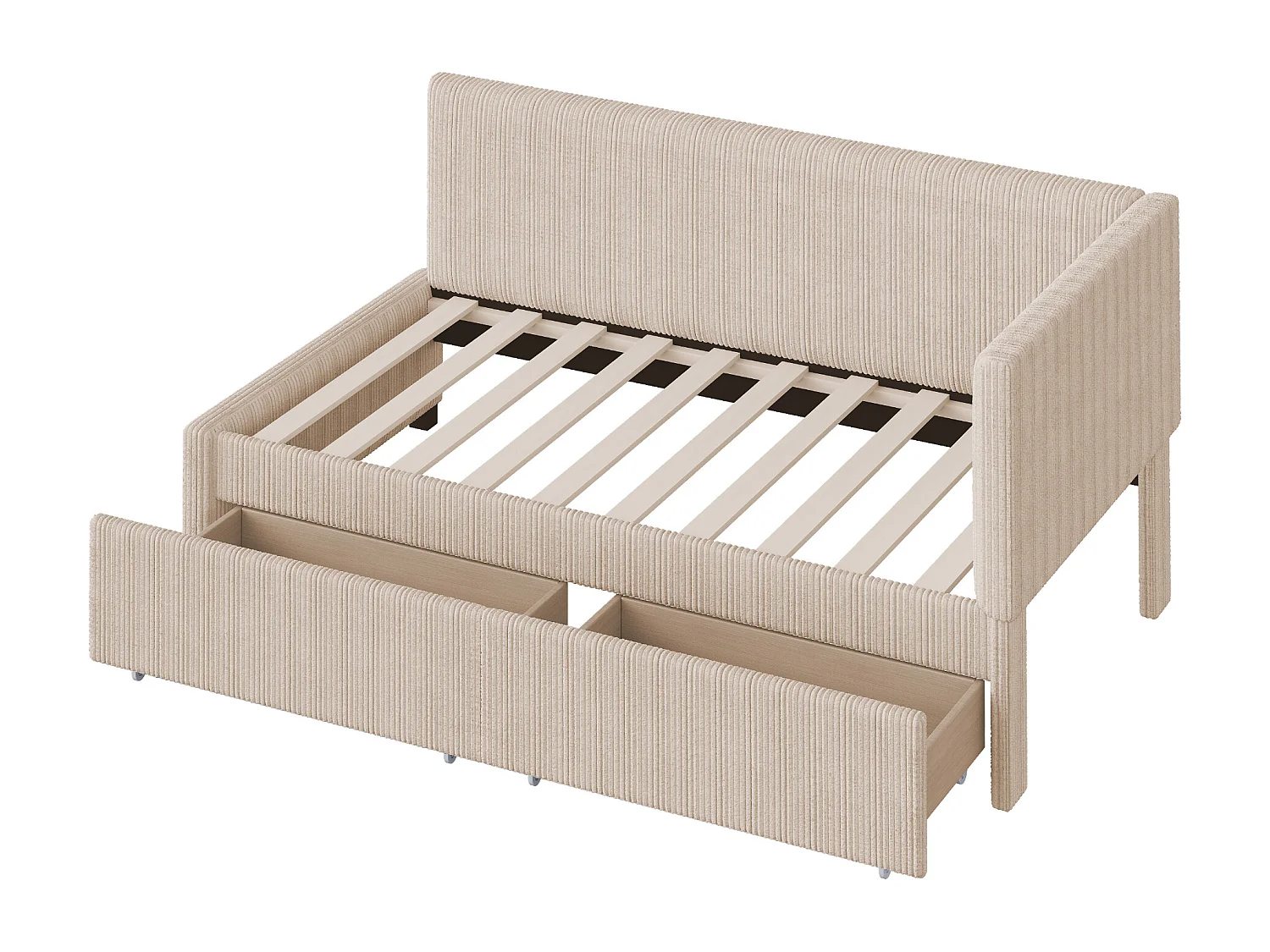 Gepolstertes Schlafsofa 90 x 200 cm in Samt – 2 Schubladen – mit Lattenrost – Beige