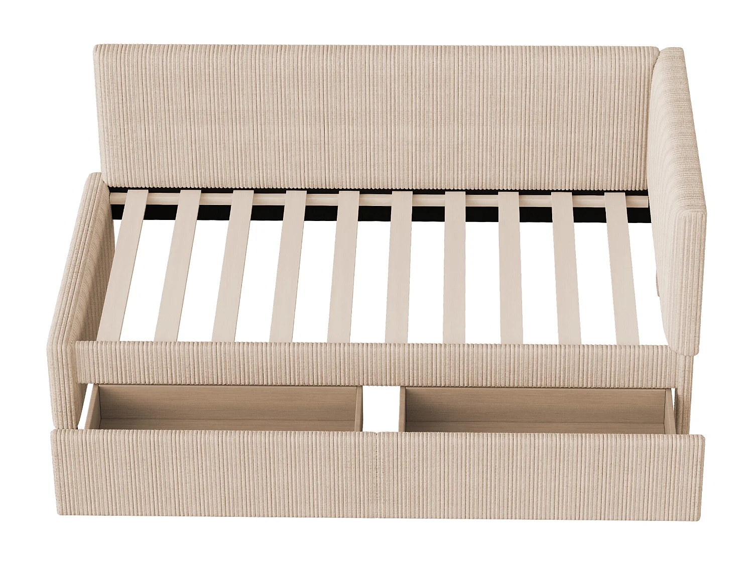 Gepolstertes Schlafsofa 90 x 200 cm in Samt – 2 Schubladen – mit Lattenrost – Beige