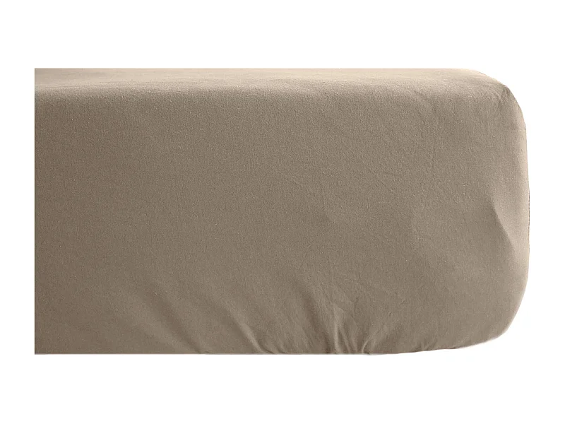 Drap housse PALACE pur coton lavé 90x190 cm bonnet 30 cm uni marron camel