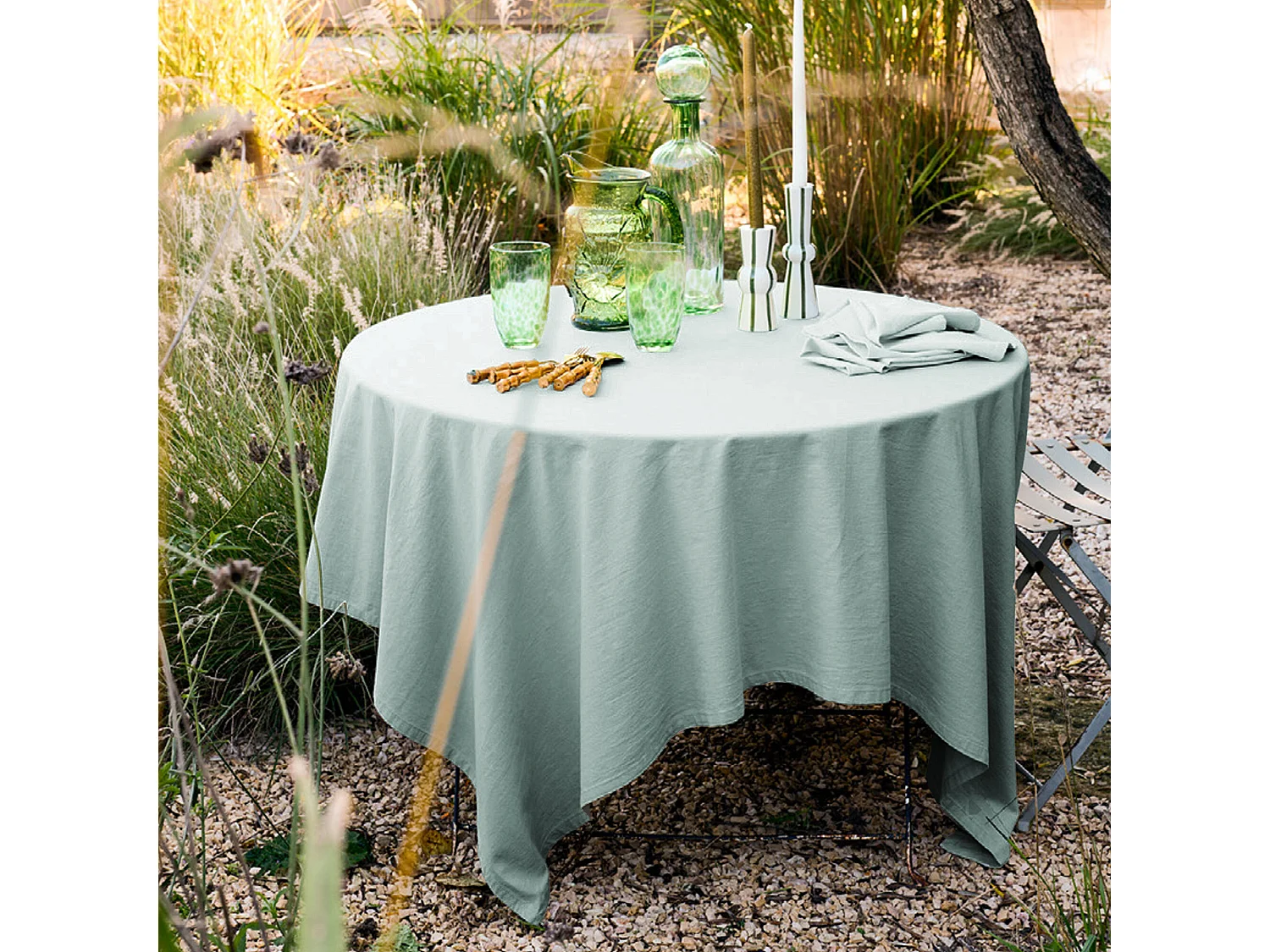 Nappe rectangle en lin et coton 170X300 cm MATTIS vert lichen