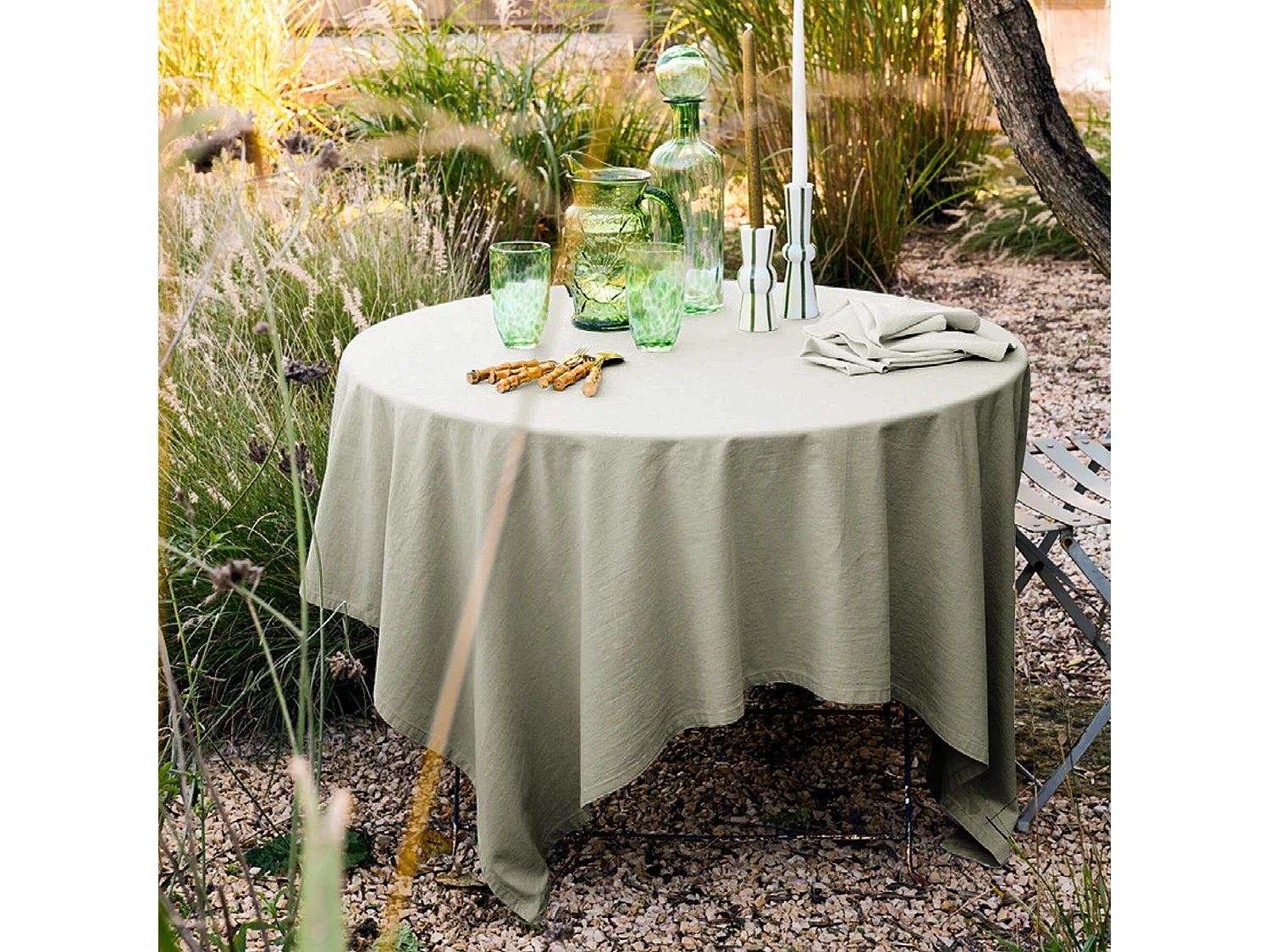 Nappe rectangulaire lin et coton 170X350 cm MATTIS vert laurier