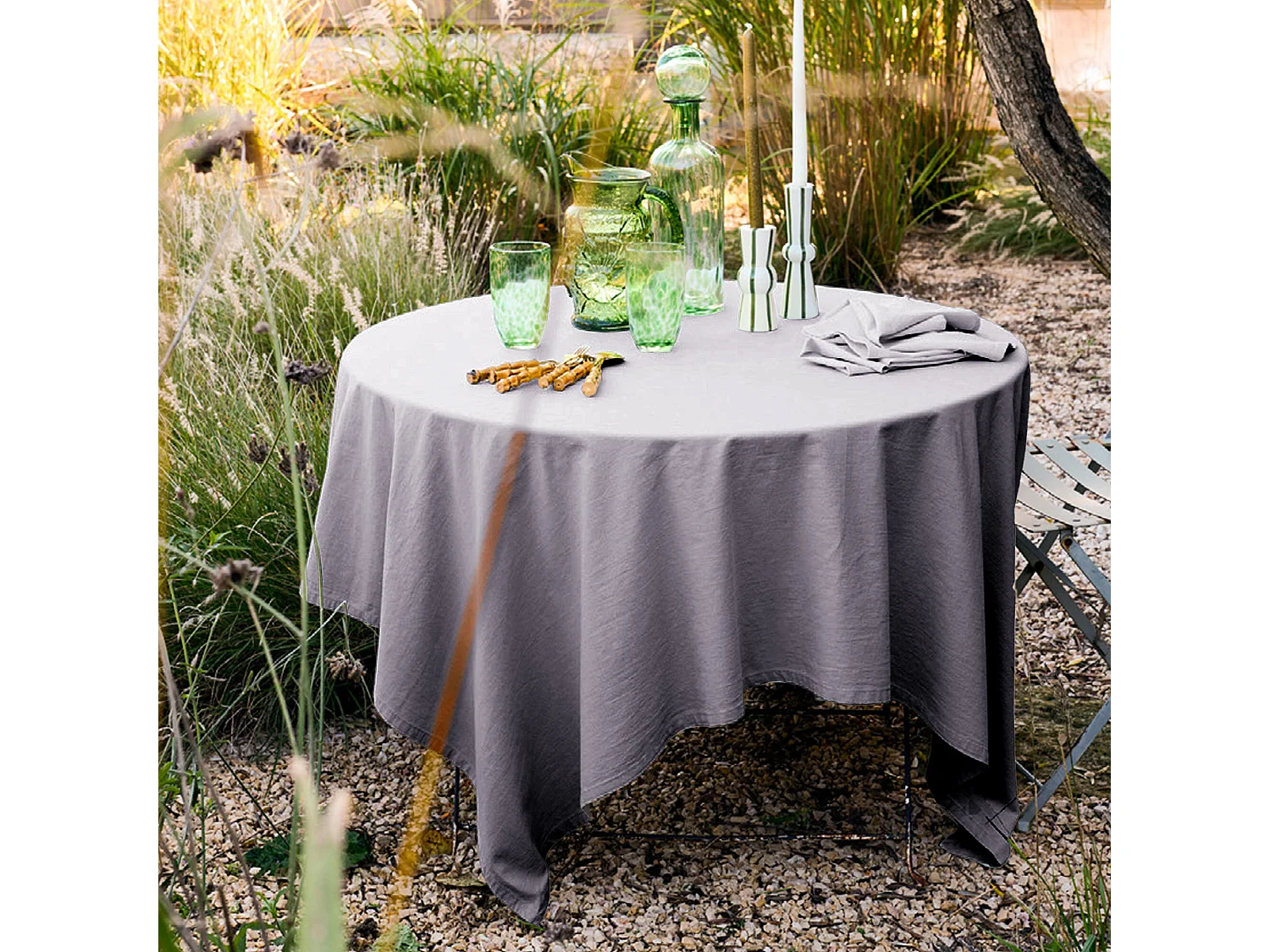 Nappe rectangle en lin et coton 170X300 cm MATTIS gris brume