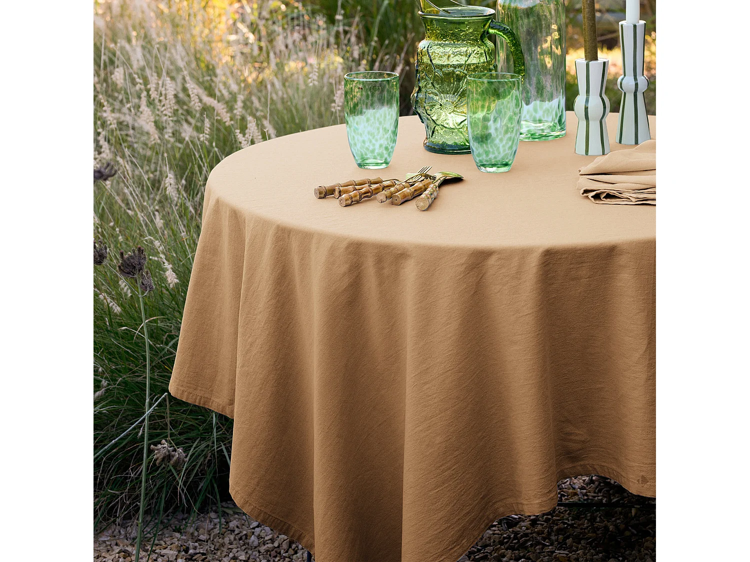 Nappe carrée en lin et coton 170x170 cm MATTIS marron cognac