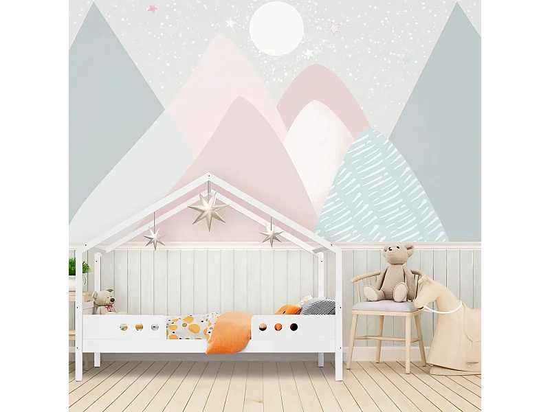 Letto per Bambini Rebecca Mobili Rihan 151x170x86 Pino  Bianco Marrone Chiaro Scandinavo