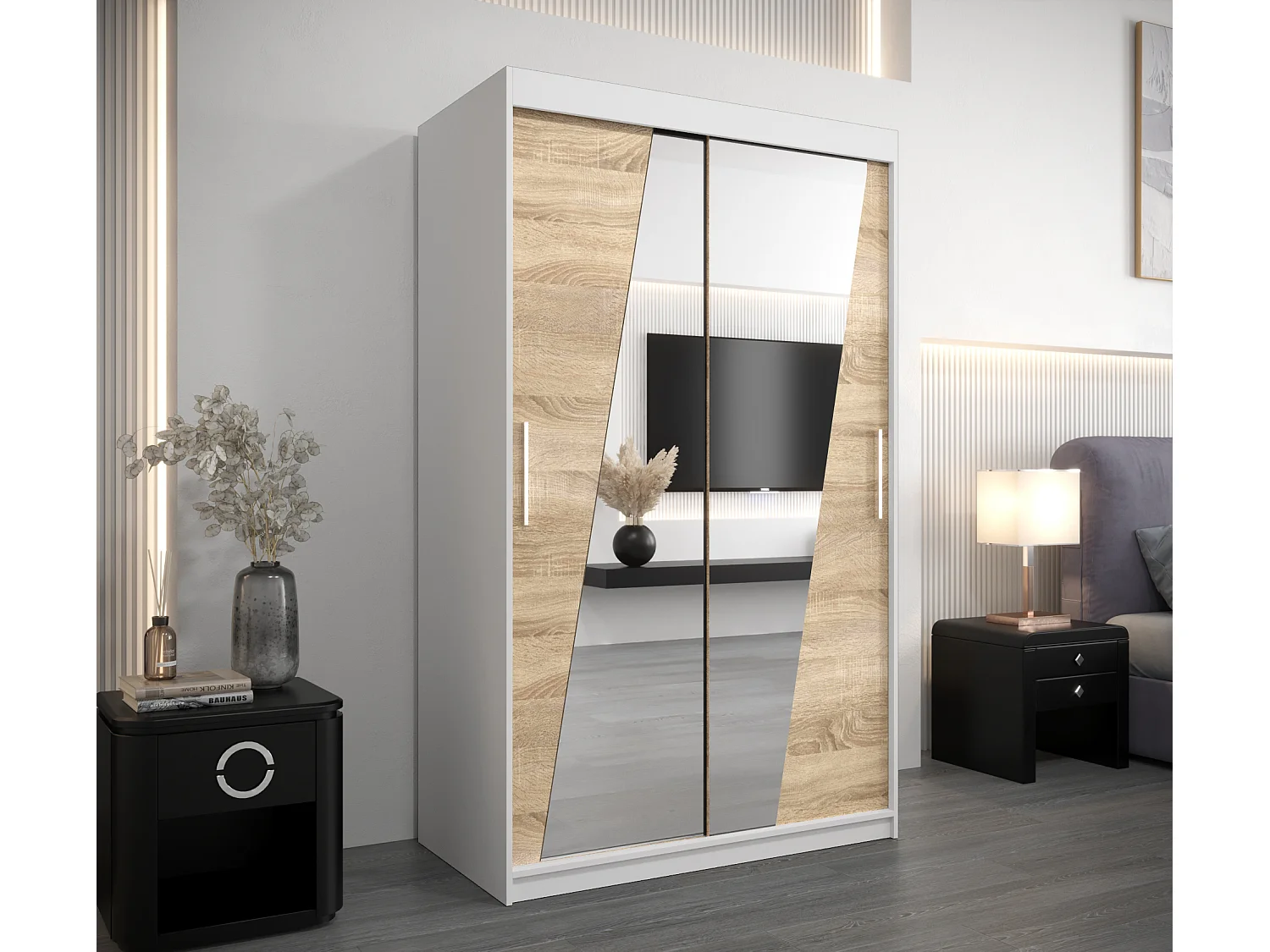 Armoire Rhomb À Portes Coulissantes 200/120/62 2 portes (Blanc/Sonoma)