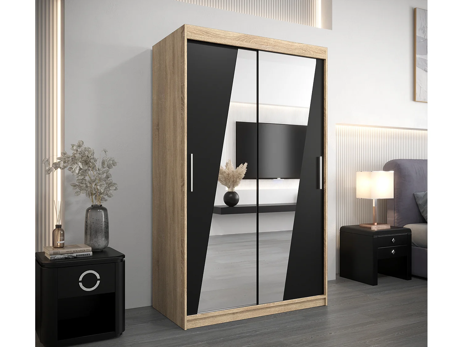 Armoire Rhomb À Portes Coulissantes 200/120/62 2 portes (Sonoma/Noir)