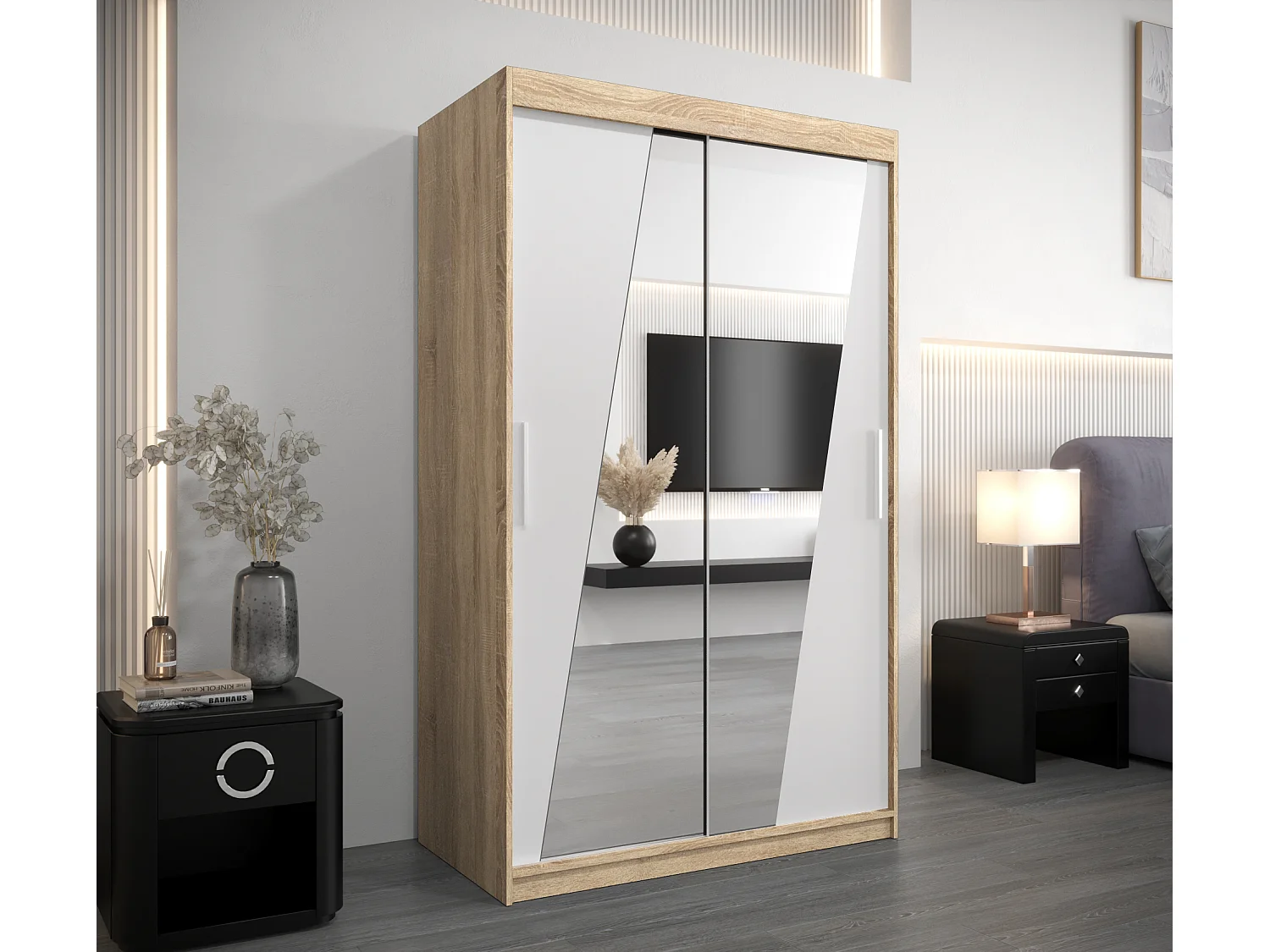 Armoire Rhomb À Portes Coulissantes 200/120/62 2 portes (Sonoma/Blanc)