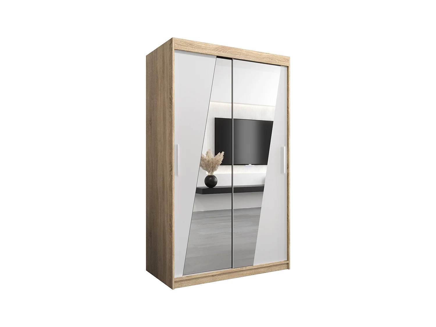 Schwebetürenschrank Rhomb 200/120/62 2-Türig (Sonoma/Weiß)