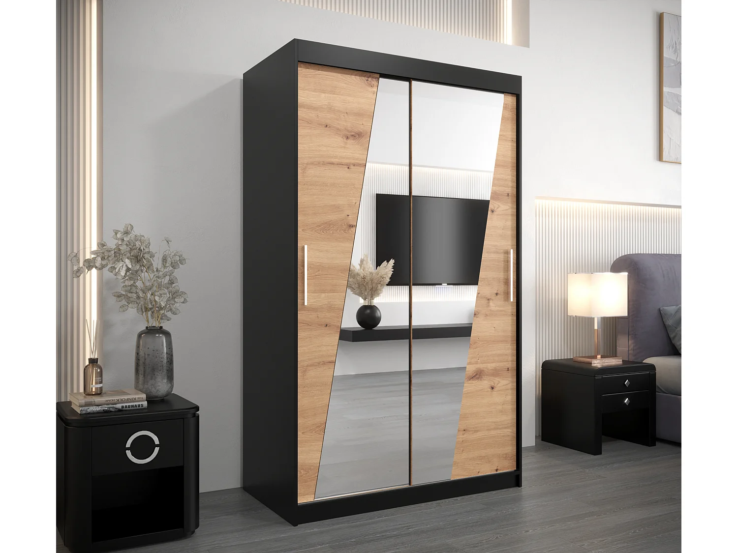 Armoire Rhomb À Portes Coulissantes 200/120/62 2 portes (Noir/Artisan)