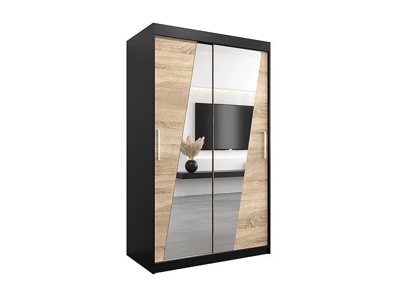 Schwebetürenschrank Rhomb 200/120/62 2-Türig (Schwarz/Sonoma)