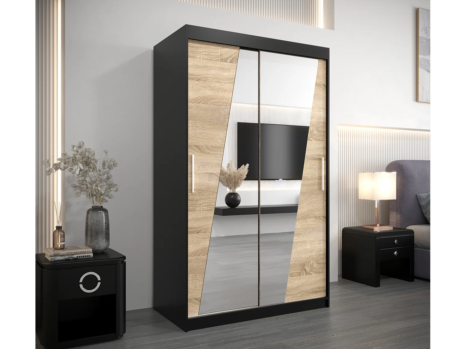 Armoire Rhomb À Portes Coulissantes 200/120/62 2 portes (Noir/Sonoma)