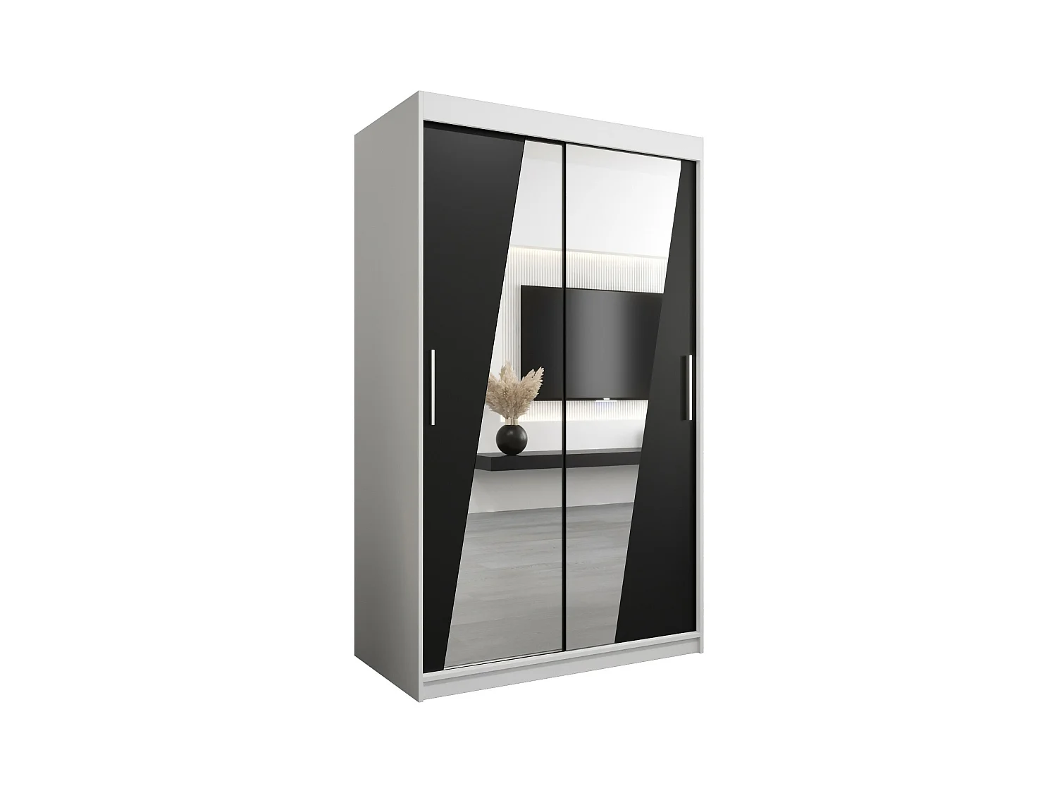 Schwebetürenschrank Rhomb 200/120/62 2-Türig (Weiß/Schwarz)